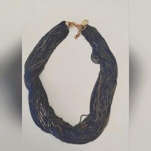 Multi Chain Necklace in Indigo Blue and Gold
